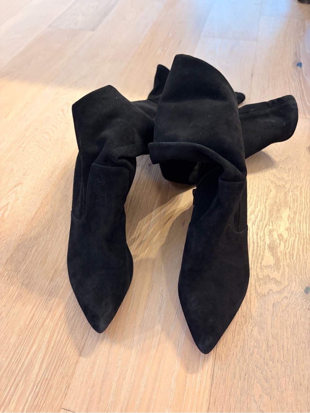 Kurt Geiger Black Suede Pointed Toe Knee Boots